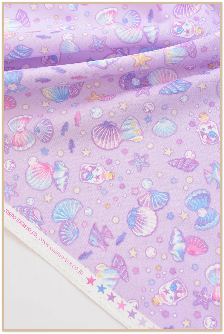 Японская винтажная ткань с ракушками в виде единорога стиле ретро