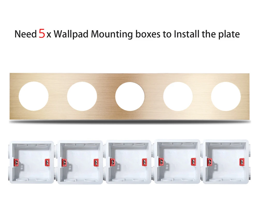 L6 DIY Quintuple 5 рамок Золотая панель Матовый алюминий для настенного выключателя