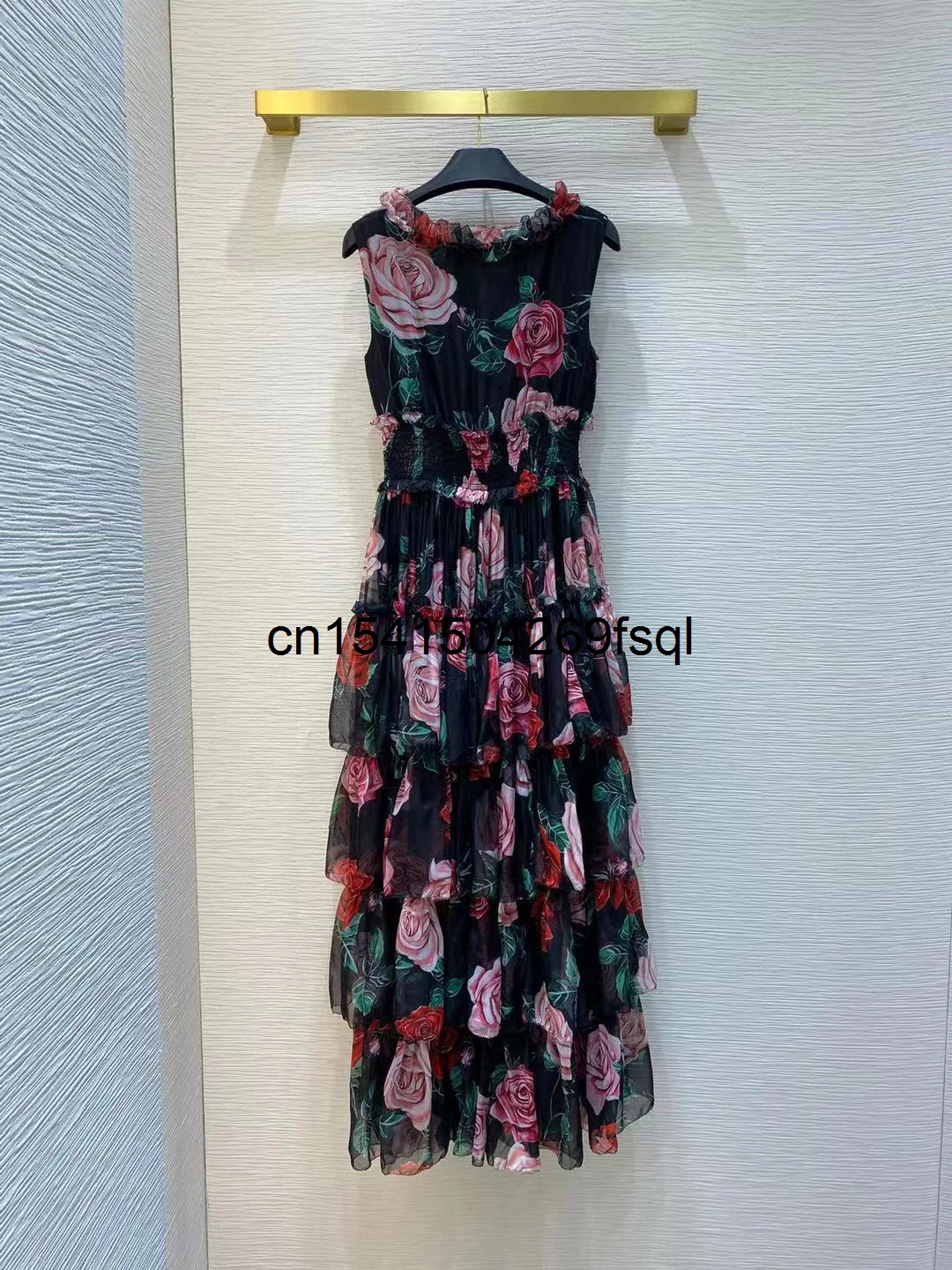 

Женское платье с цветочным принтом, модельное дизайнерское платье миди без рукавов с V-образным вырезом и оборками, лето 2021