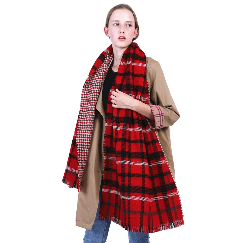 

Winter 2019 Korean Version of Student Dual-Purpose Women's Scarf,with Double Thickening of Cashmere-like Thousand-Bird Lattice