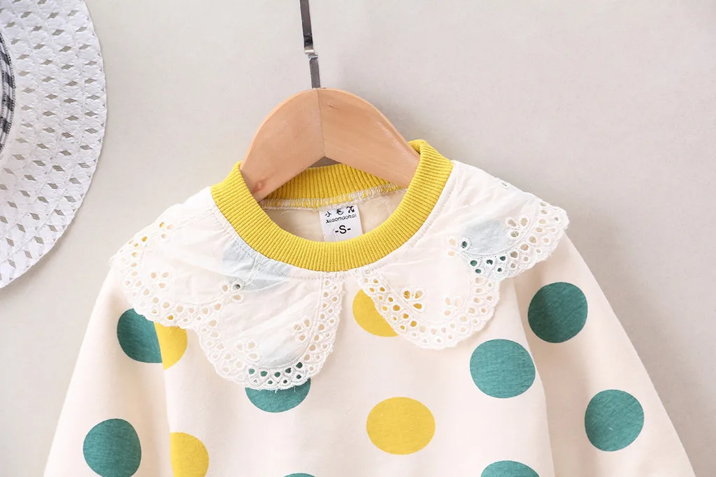 Toddler Baby Kids Girls Ruffles Dot Print Pullover Tops T-shirt Casual Clothes Children's Sweater Hoodie Autumn Winter