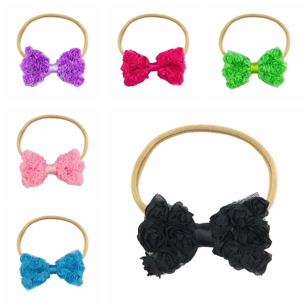 

Toddler Solid Color Chiffon Bowknot Elastic Hairband Cute Handmade Bows Nylon Headband Infant Headwear Sweet Hair Accessories