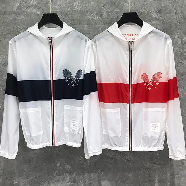 

2021 Fashion TB Brand Jacket Men Quick Dry Sun-Protective Outdoor Sports Coats Thin Casual Hooded Skin Windbreaker