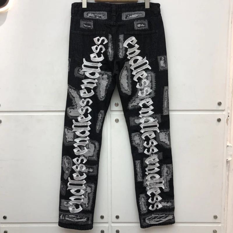 

Бесконечные джинсовые брюки 2021 мужские женские мужские панковские брюки с Вышивкой Букв бесконечные прямые брюки