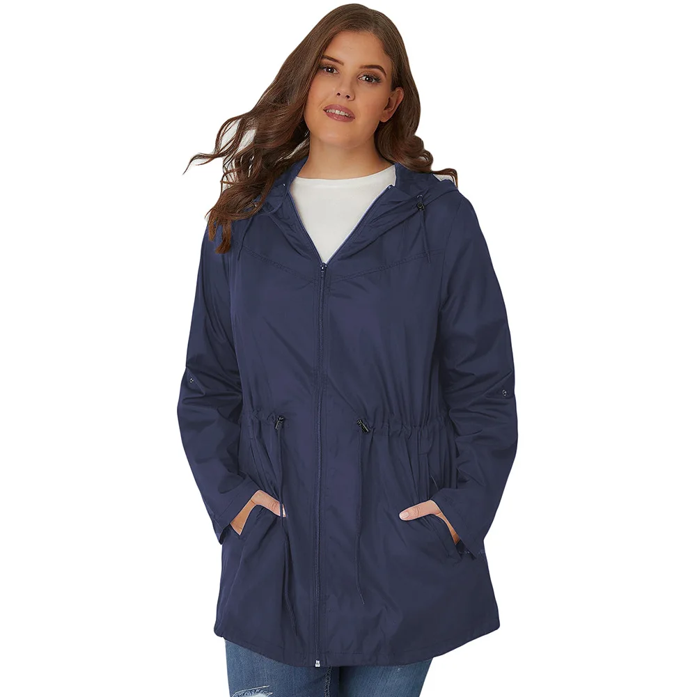 

Raincoat Jacket Womens European Version of Cardigan Zip Long-Sleeve Large GIRLS Plus-size Jacket Hooded Jacket