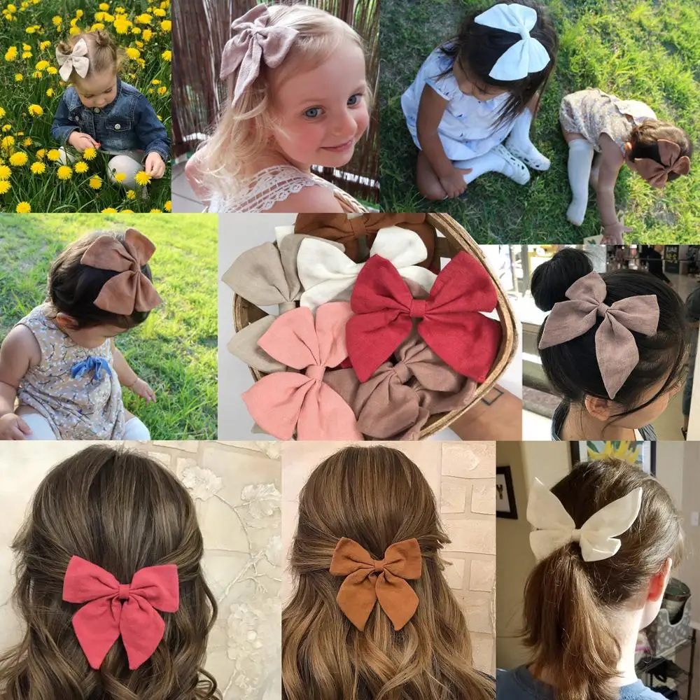 2 PCS Girls Women Linen Bow Hair Clips Big Sailor Bow Barrettes Baby Kids Hairgrips Hair Bows Accessories Headwear