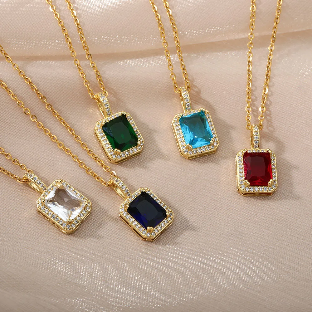 

Golden Copper Green Square Zircon Necklace Chain Punk Snake Choker Necklaces For Men Women Zircon Jewelry 2022