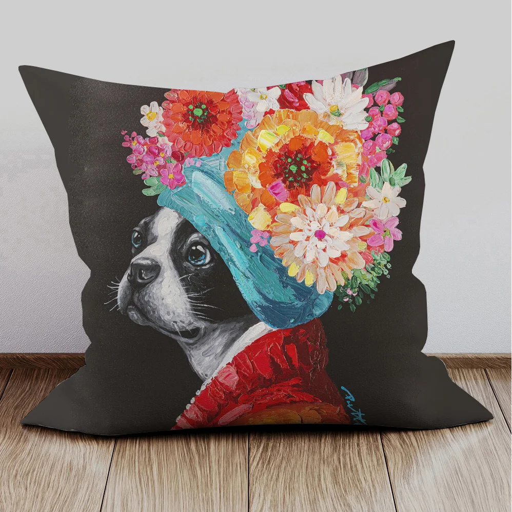 Наволочки для подушек с изображением мопса собаки цветов красивые постеры