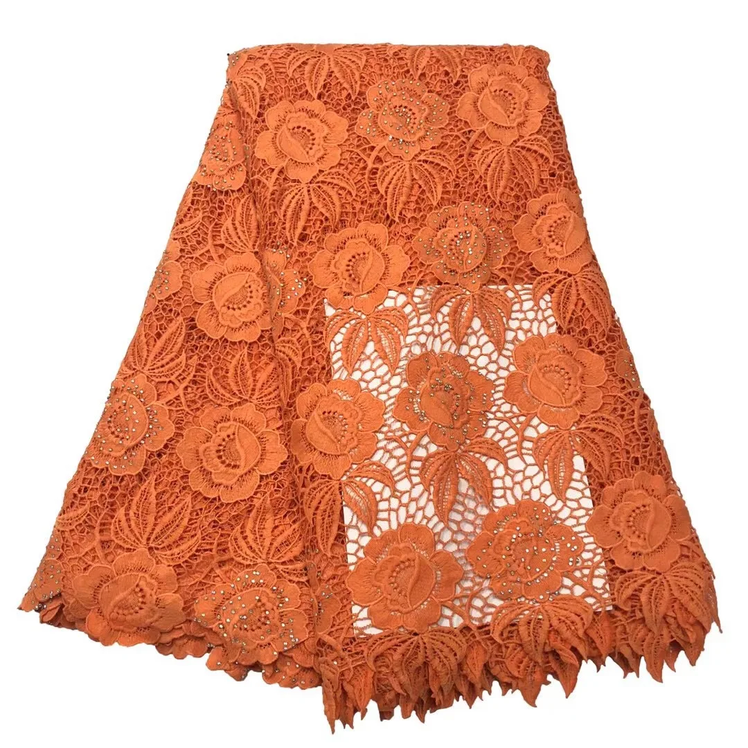 

Embroidrey Stones French Water Soluble Lace Fabric 5Yards/Pc High Quality Swiss Net Purple Africain Wedding Party Dress Material