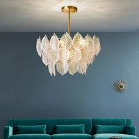 nordic modern light luxury living room chandelier leaf glass pendant lamp hotel restaurant bedroom home decor hanging lights