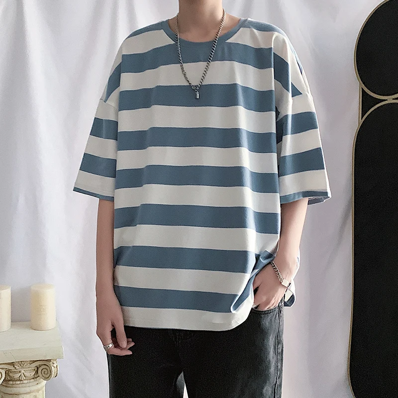 Мужская футболка в полоску SingleRoad однотонная Японская уличная одежда стиле