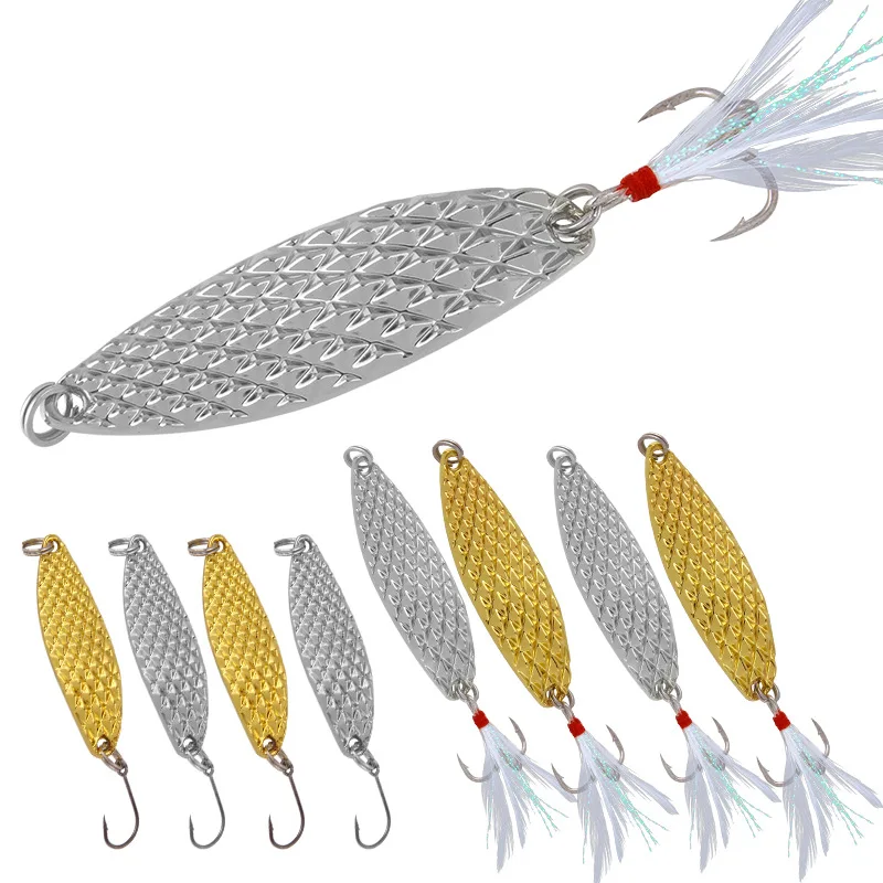 

2.5-20g fishing lures metal VIB Hard spinner blade baits with feathers double hooks for bass walleyes trout fishing spoons