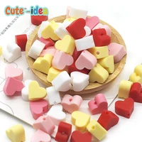 cute idea 10pcs heart shaped silicone beads baby teething chewable teethers diy pacifier chain toys accessories baby nurse gift