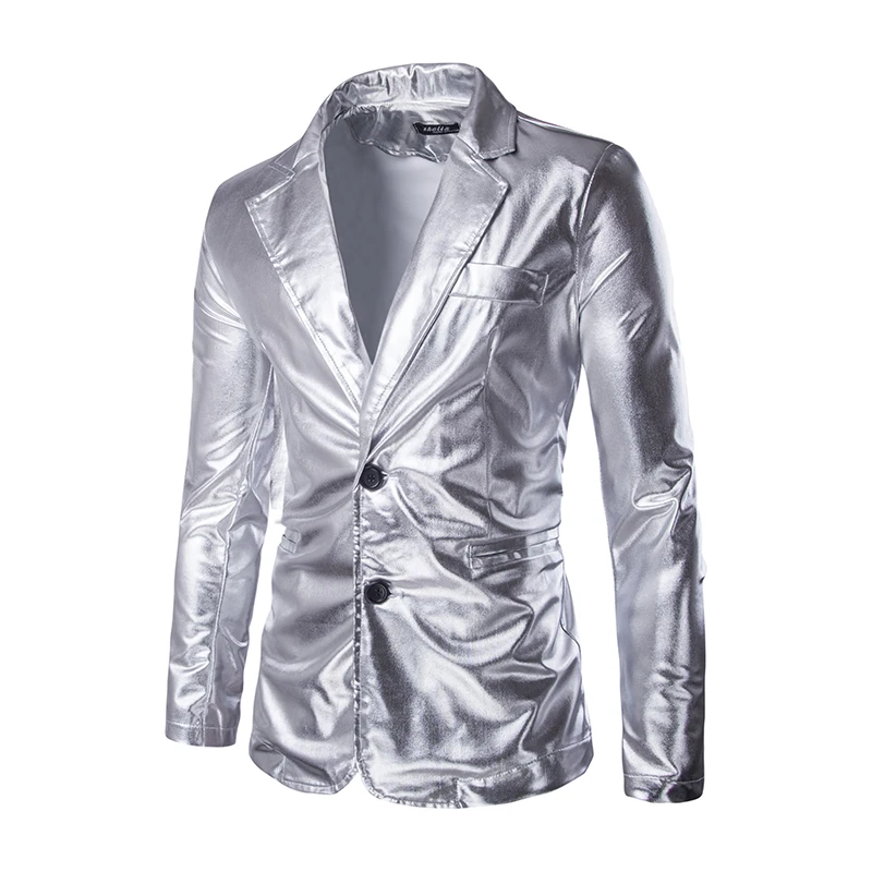 

Shiny Sliver Metallic Bling Blazer Jacket Men Nightclub Stage Mens Suit Jacket Party Prom Host Stage DJ Singer Costume Homme 3XL