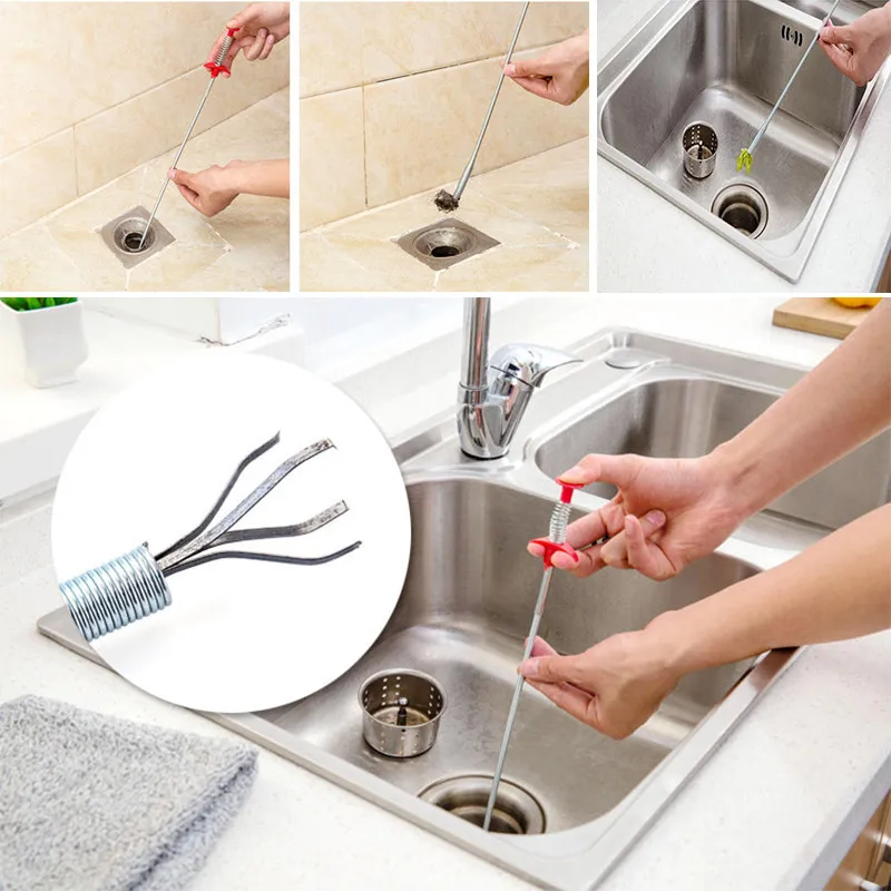 

Household Portable Metal Wire Drain Cleaner Sticks Clog Remover Cleaning Tools 60cm Spring Pipe Dredging Tools For Kitchen Sink