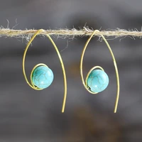 hot sale 2020 fashion round green stone crochet earrings for women simple cute gold color earrings hook boho jewelry gift d311