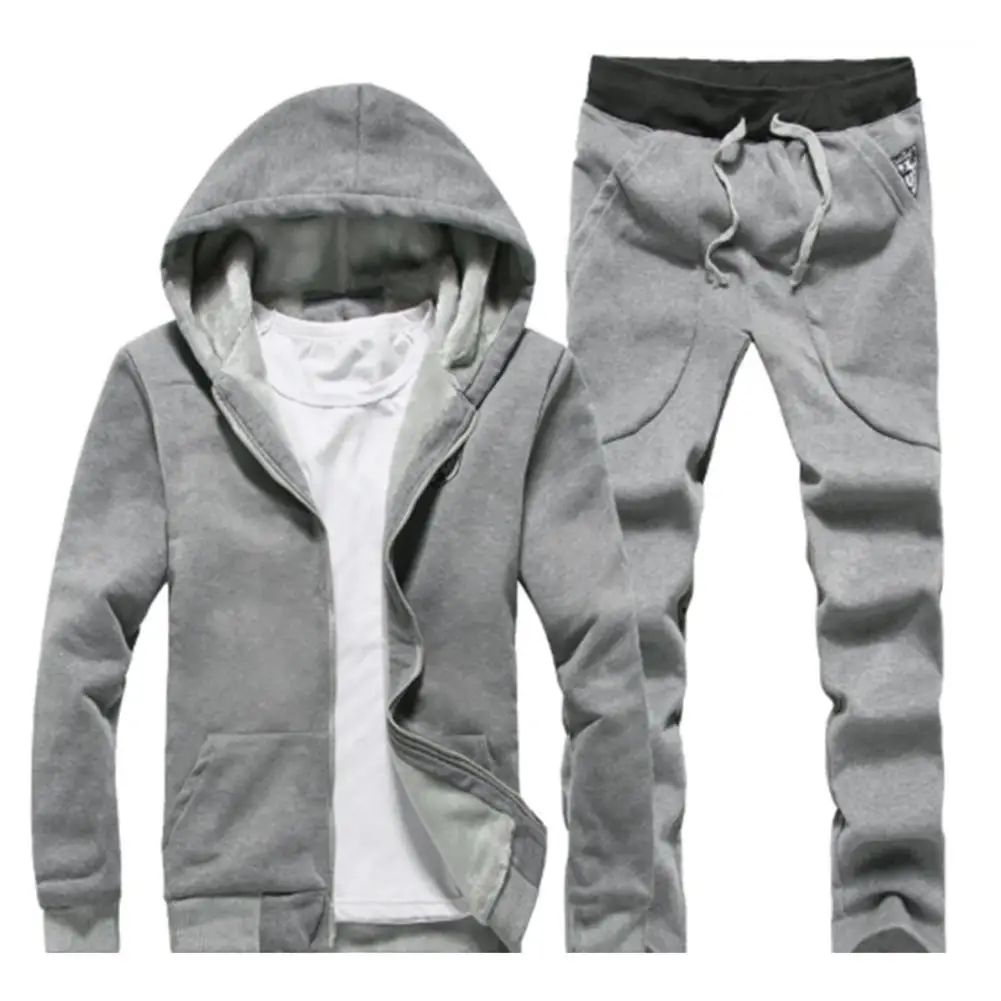 

Plus Size Winter Men Sets Casual Warm Tracksuit Fleece Zipper Hooded Coat Drawstring Pants Casual Slim Men's Tracksuits