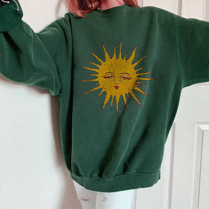 

Rainbowwaves Loose Streetwear Green Sunshine Sweatshirt Long Plus Size Hoodies Fashion Women Dropshipping Hoodie