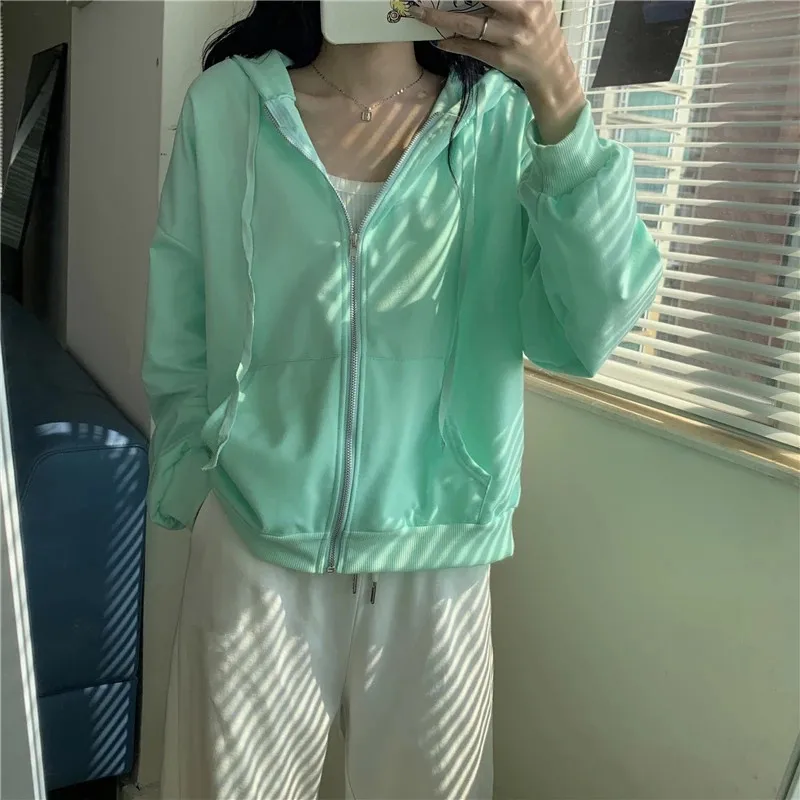 

Lazy Zipper Hooded Women Loose Korean Version Of The Early Autumn Coat Top 2021 New Products