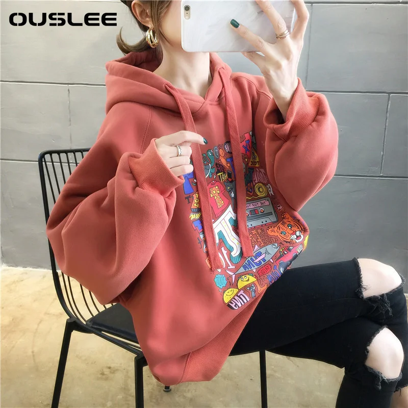 Женская толстовка с капюшоном OUSLEE Повседневная Свободная Толстовка длинным