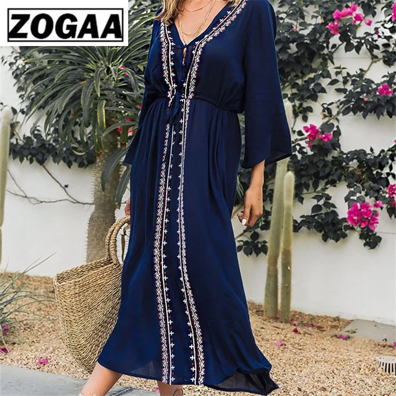 Платье туника ZOGAA Пляжное хлопковое с вышивкой|Женские платья| |