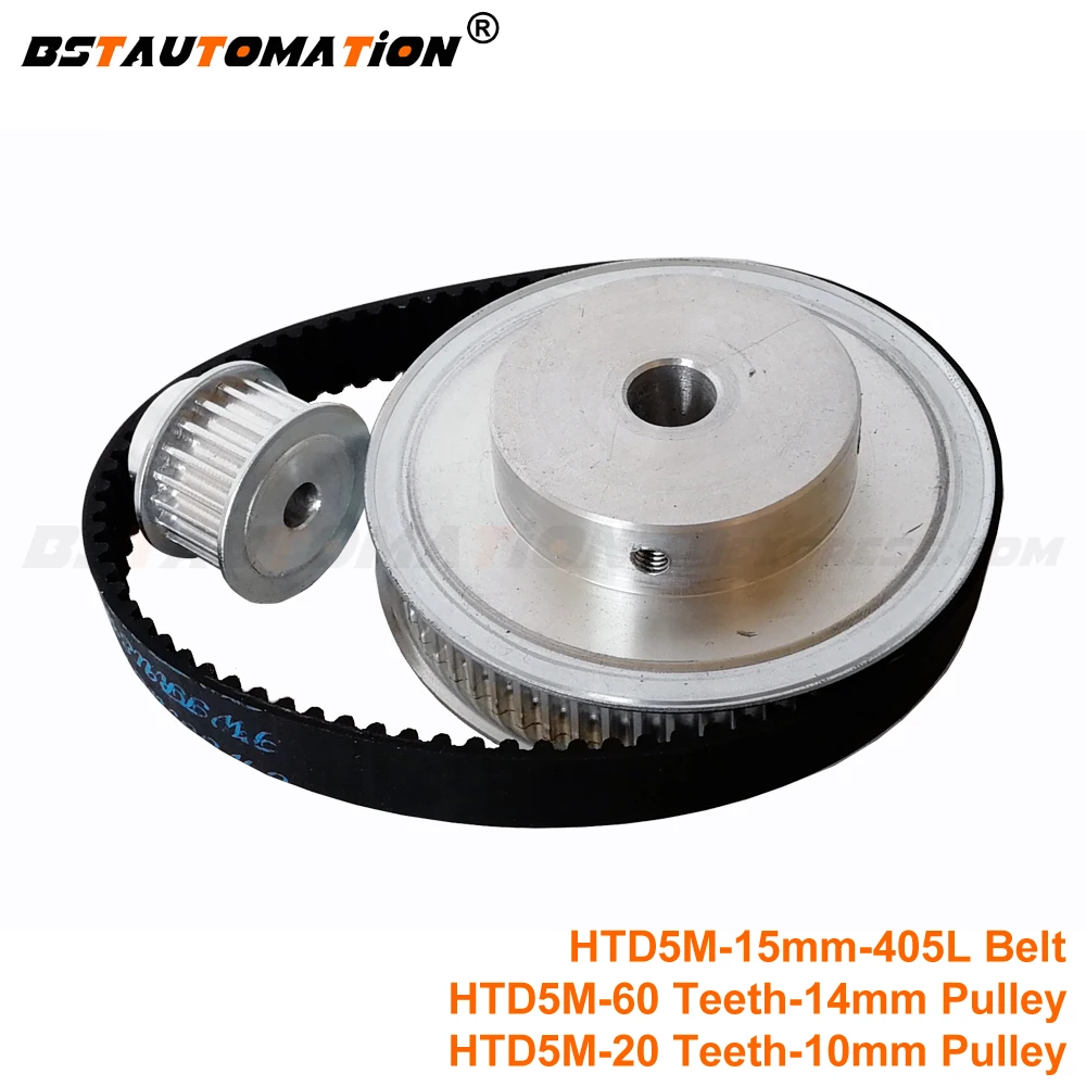 

HTD 5M 60teeth 20teeth Timing Belt Pulley 14mm * 10mm Reduction 3:1 / 1:3 405mm close belt 15mm width for 3D printer accessories