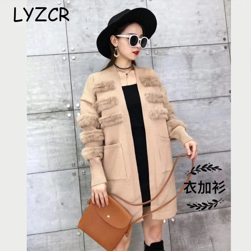 Knitted Women Cardigan Winter Jacket Warm Thick Women's Rabbit Long Loose Cashmere Sweater Cardigans |