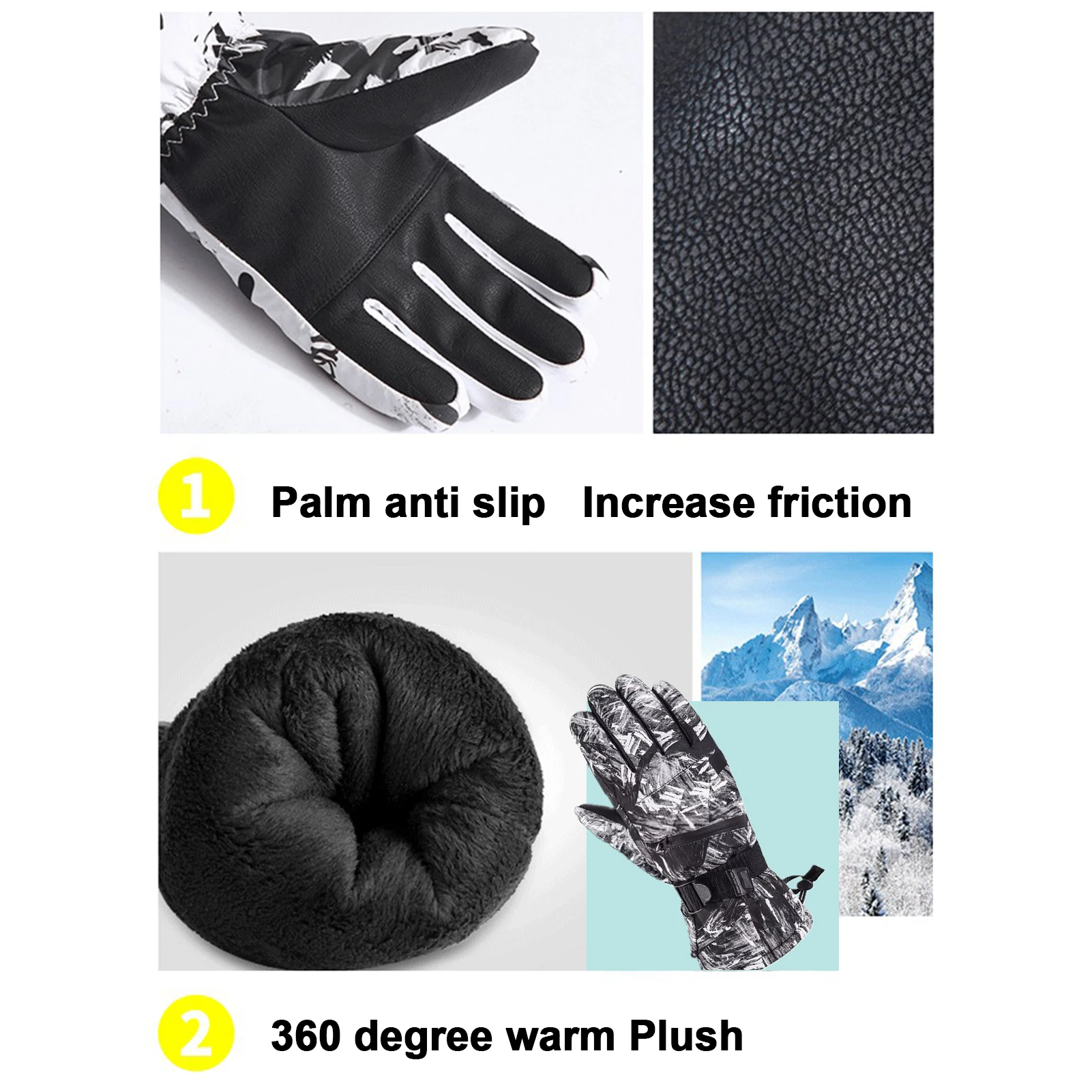 

1 Pair Irregular Graffiti Touch Ski Gloves Waterproof Warm Gloves Touchscreen Winter Gloves Random Pattern
