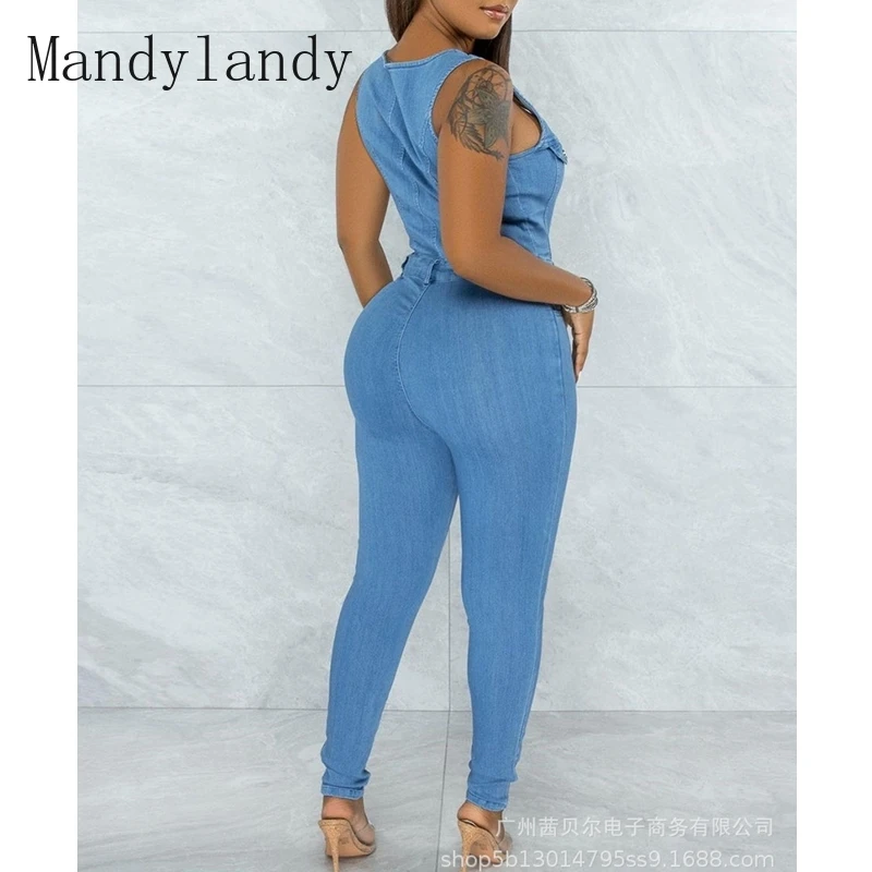 

Комбинезоны Mandylandy женские с квадратным вырезом, однотонные облегающие однобортные комбинезоны без рукавов с высокой талией, на лето