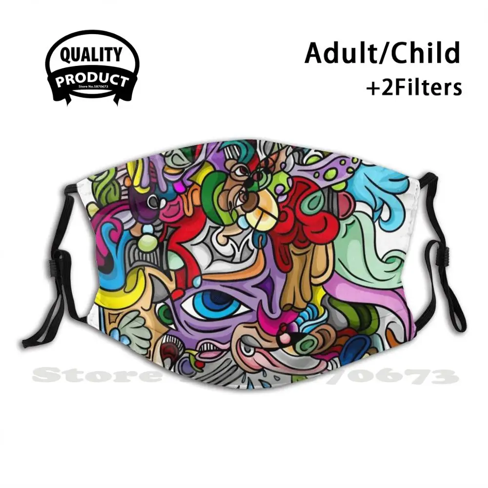 

Маска для лица многоразовая моющаяся с фильтром, Пылезащитная маска для лица, абстрактный цвет, с s-образным узором, цифровой рисунок, кислотный, крутой