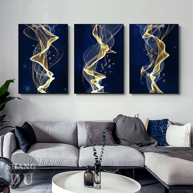 

Geometric Abstract Golden Birds Nordic Poster Canvas Painting Wall Art Print Pictures Living Room Modern Home Decoration