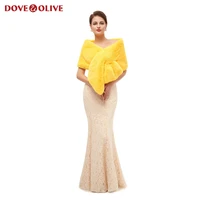 yellow faux fur women shawls wedding wraps for formal dresses cloaks married jackets outerwear bridal capes winter boleros 2020