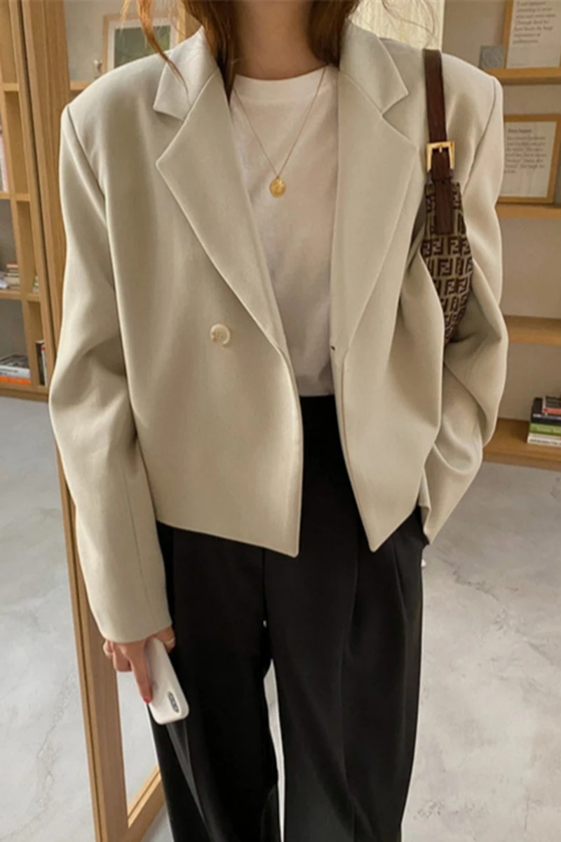 

ZCSMLL Korea Chic Autumn Simple Lapel One Button Design Casual Loose Solid Color Long-sleeved Small Suit Jacket Female