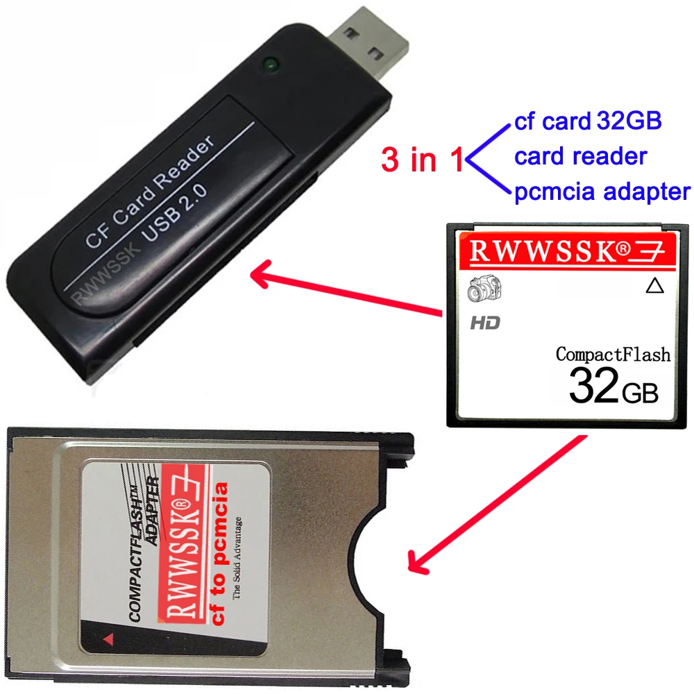 3 в 1 оригинальный PCMCIA адаптер + cf карта USB2.0 ридер 128 МБ 256 ГБ 2 4 8 16 32 64 для ЧПУ|Карты
