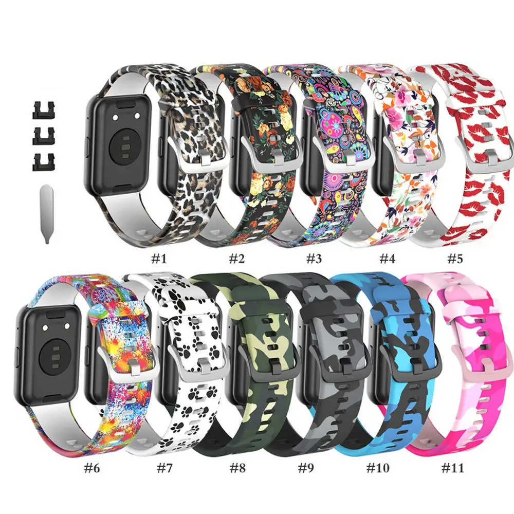 

Smart Silicone Watchband For Huawei Watch Fit Strap Armor Glacier Band Sport Wriststrap Bracelet Printing Accessories belt HOT