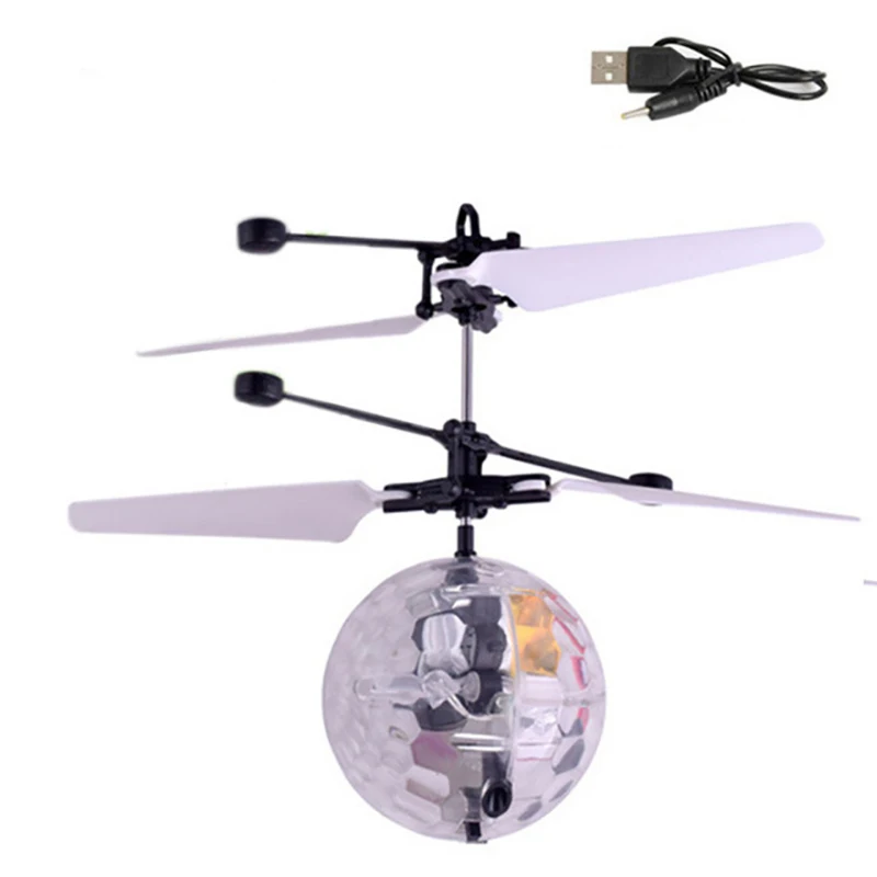 Белый Радиоуправляемый вертолет летающий мяч Drone встроенный сверкающих
