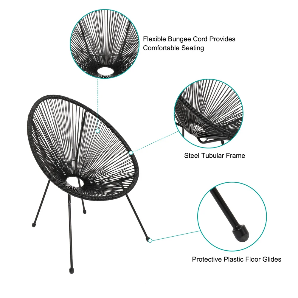 

3-Piece All-Weather Patio Acapulco Bistro Furniture Set With 2 Chairs & Glass Top Table Black