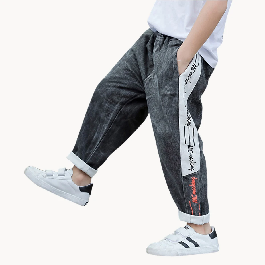 Повседневные Прямые джинсы для мальчиков с буквенным принтом Детские осенние