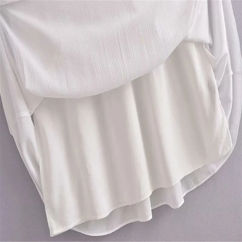 

Za 2021 White Long Embroidered Dress Women Short Puff Sleeve Ruched Office Lady Dress Button Up Female Summer Embroidery Dresses