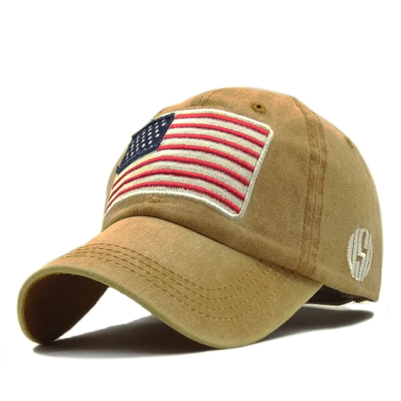 Khaki Бейсбольная кепка с флагом США для мужчин Snapback шляпа промытая хлопчатобумажная бейсболка кости Повседневная шляпа от солнца американская вышитая Кепка Homme - Цвет: Khaki