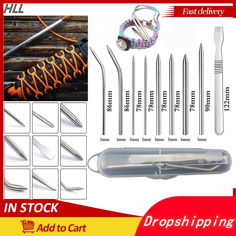 9pcs Smoothing DIY Paracord FID  Lacing Stitching Needles Camp Tools Umbrella Rope Needle Set Stainless Steel Paracord Bracelet