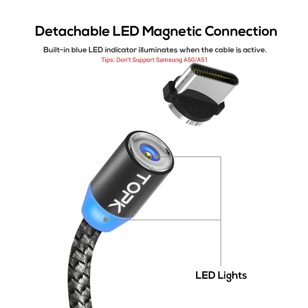 Магнитный кабель Topk USB Lightning/Type C/Micro нейлоновый 2м в ассортименте|Кабели для