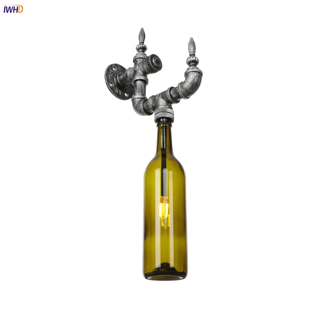 

IWHD Glass Loft Style Wall Lamp LED Iron Water Pipe Wandlamp Industrial Wall Lamps Mirror Light Applique Murale Luminaire
