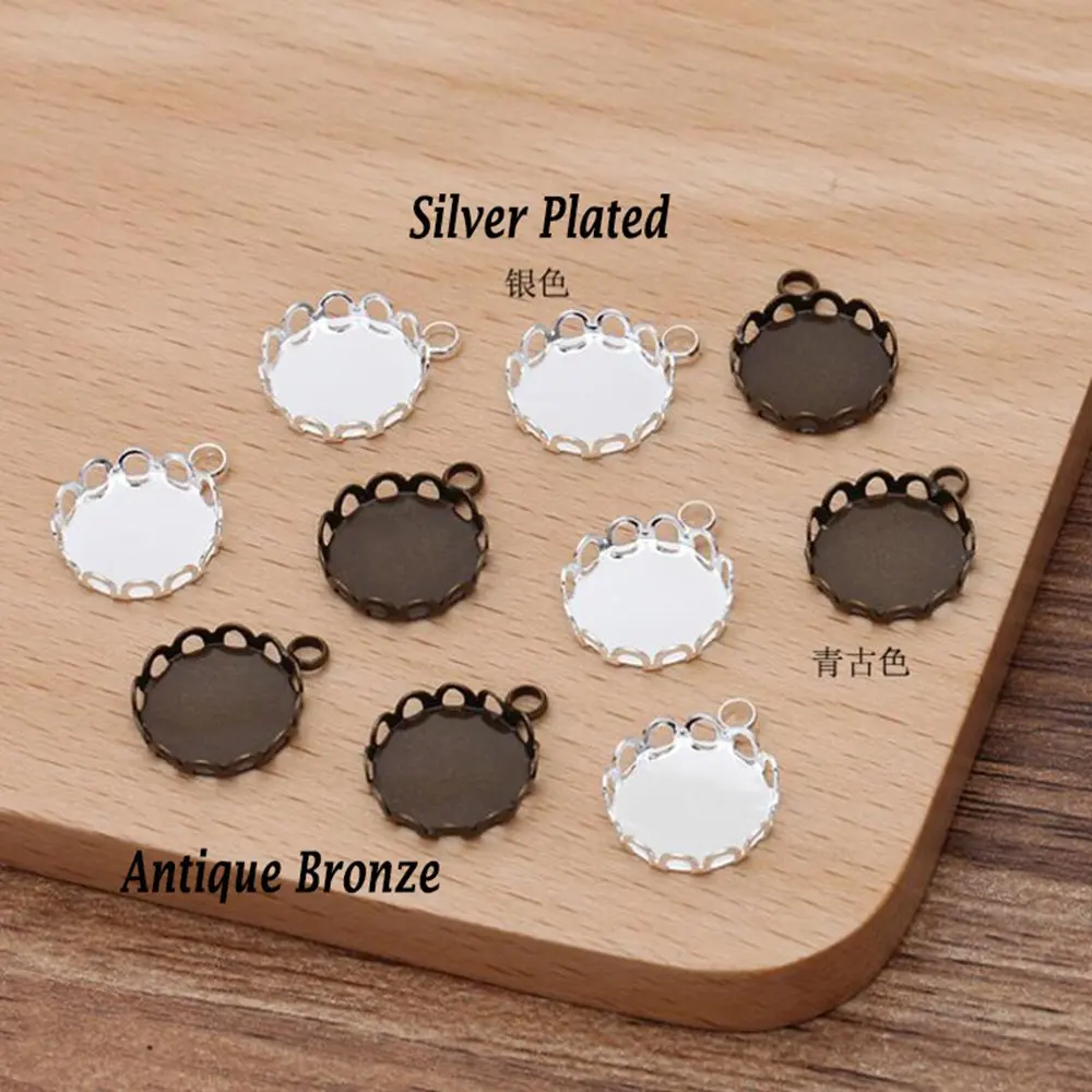 

200pcs antique bronze silver plated 12mm earring hang round bezel blank pendant blanks base cabochon settings jewelry findings