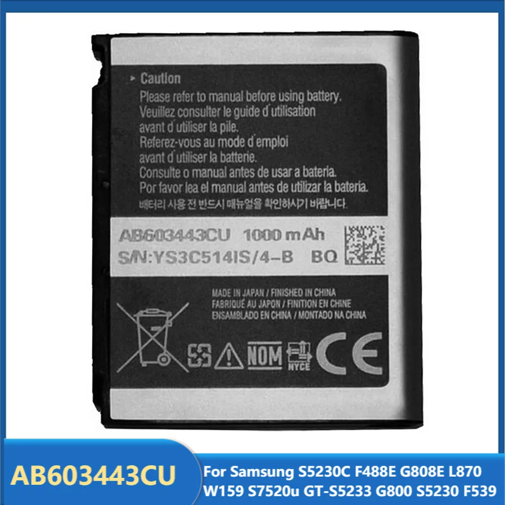 

Original Replacement Phone Battery AB603443CU For Samsung S5230C F488E G808E L870 W159 S7520u GT-S5233 G800 S5230 F539 1000mAh