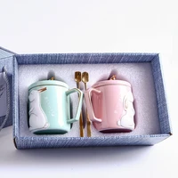 new year gift ceramics coffee mug with lid with spoon christmas mugs japanese cartoon drinkware coffee milk cup new year decor