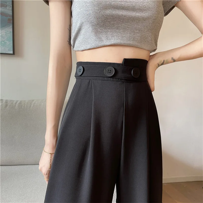 

Limiguyue Summer Elegant Formal High Waist Harem Straight Pants Black White Wide Leg Pants Long Drape Loose Suit Pants K1110