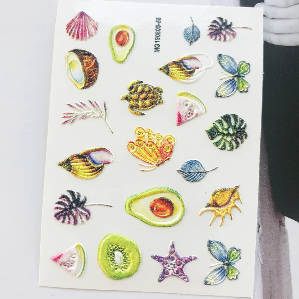 

New 3D Acrylic Engraved Nail Sticker Embossed Black Line Leaves Flower Water Decals Empaistic Nail Water Slide Decals Z0453