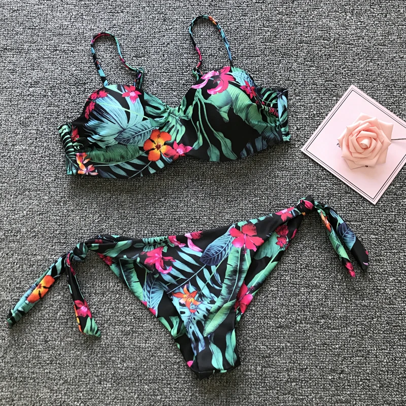 

Sexy Bikinis Women Swimwear Push Up Swimsuit Floral Print Bathing Suit Female Beach Wear Vintage Swimming Suit Biquini Mujer XL
