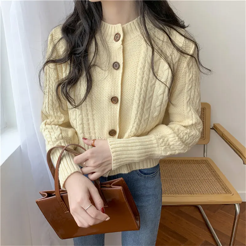 HziriP Осень зима Ретро стиль свободные вязаные женские одноцветные подходят ко